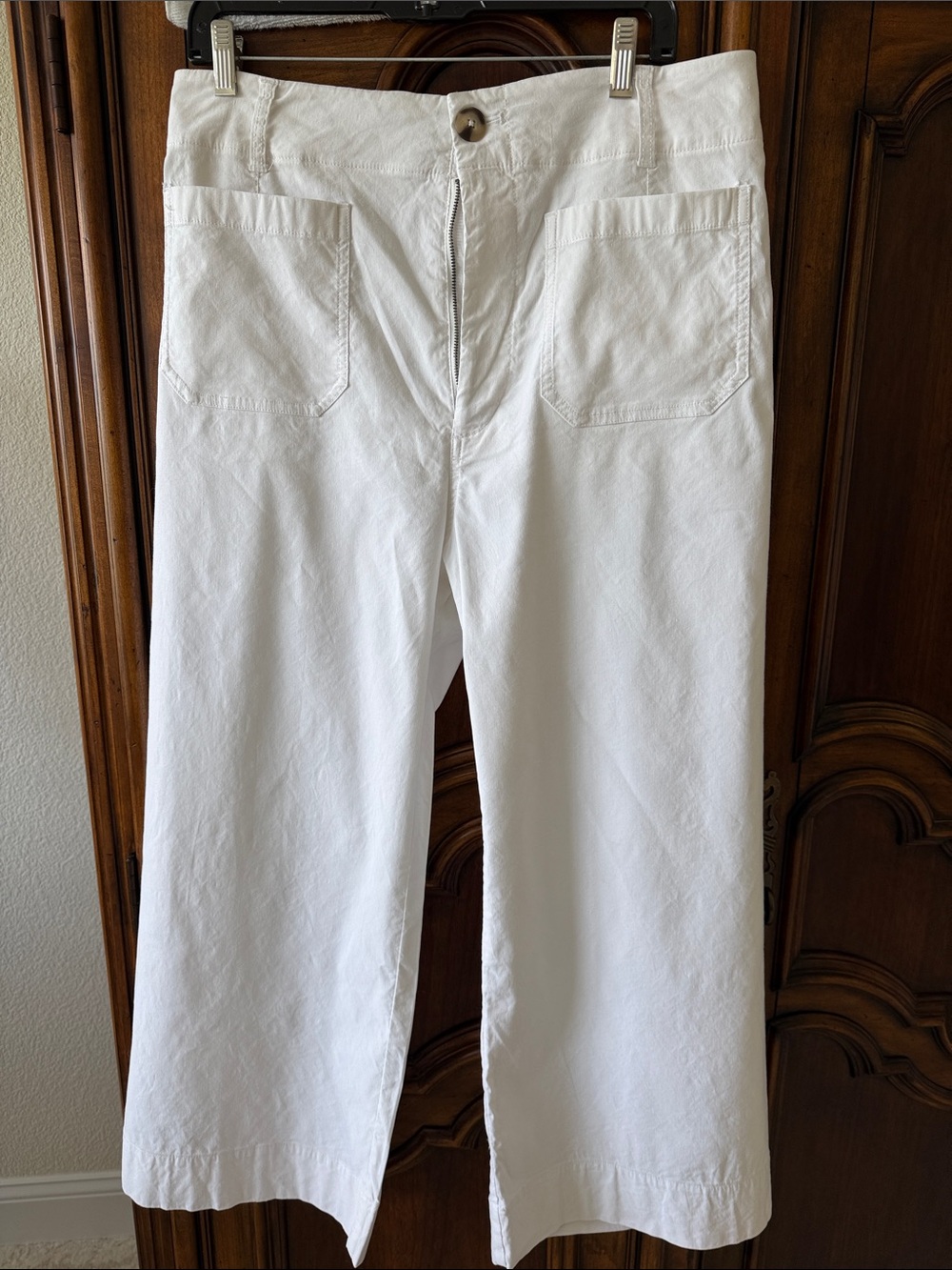 Maeve Anthropologie White Cropped Wide Leg Pants Size 32 High Rise Crop Pants